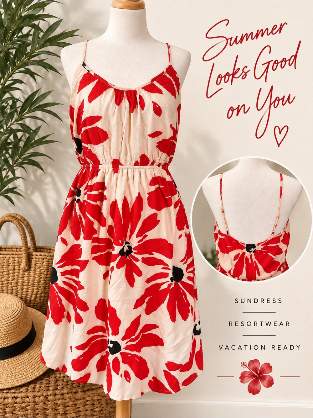 2012 Old Navy XS/S Red Floral Lined Sundress Italian Summer Resort Vacation